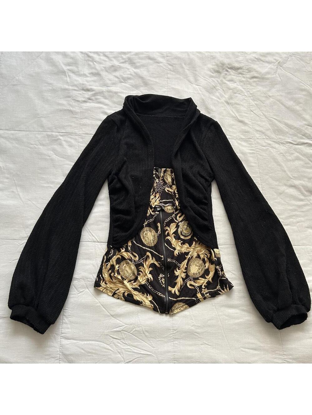 d.i.a. Black Gold Baroque Chain Print Zip Top Gyaru Agejo Small